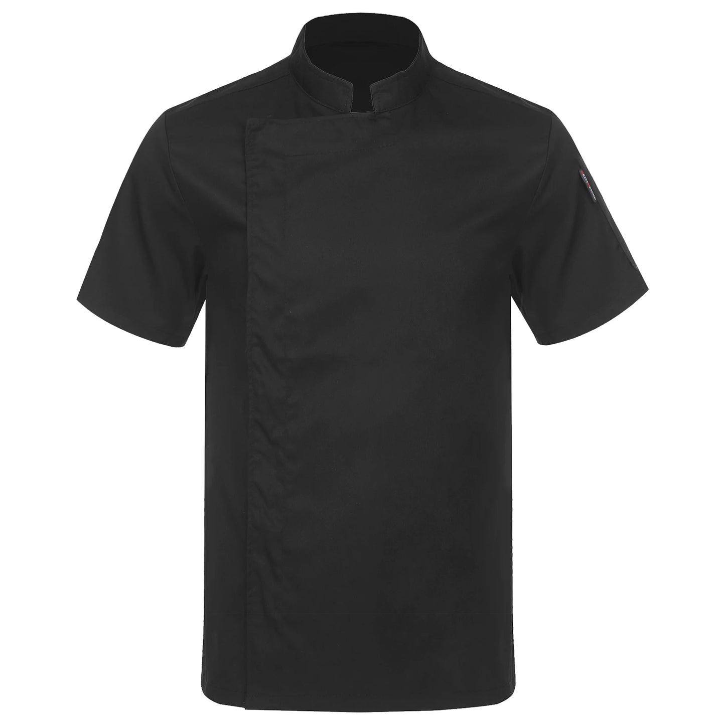 Mens Womens Short Sleeve Stand Collar Cafe Chef Jacket Solid Color Kitchen Uniform Bakery Coat Western Restaurant Hotel T-Shirt