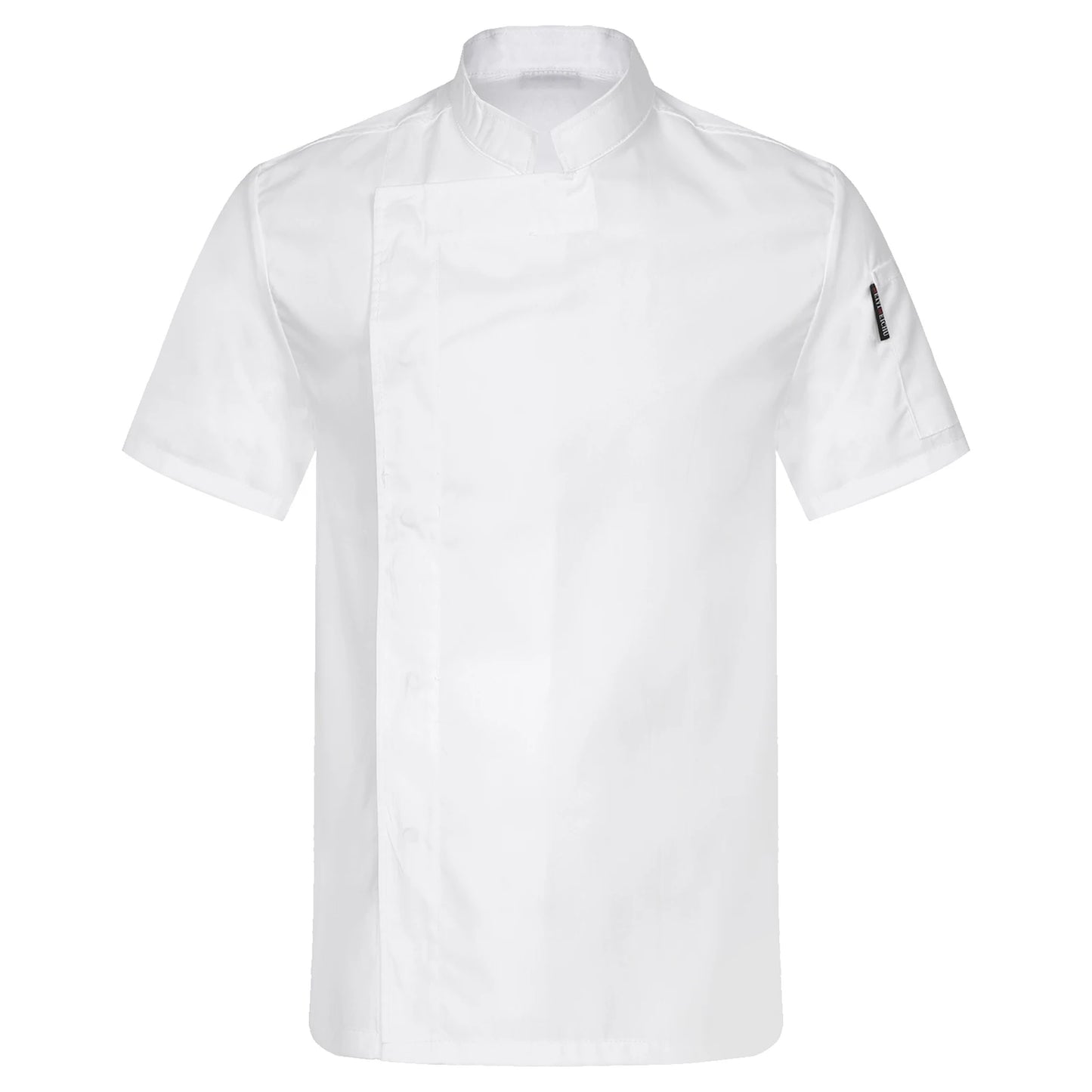 Mens Womens Short Sleeve Stand Collar Cafe Chef Jacket Solid Color Kitchen Uniform Bakery Coat Western Restaurant Hotel T-Shirt