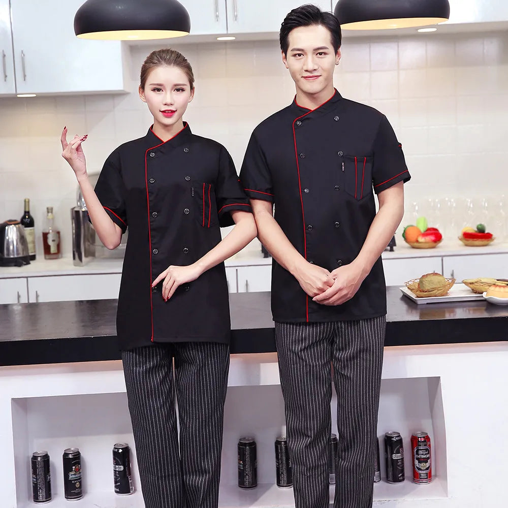 Short Sleeve Restaurant Chef Kitchen Work Uniforms Double Breasted Sushi Bakery Cafe Waiter Catering Service Jackets or Aprons